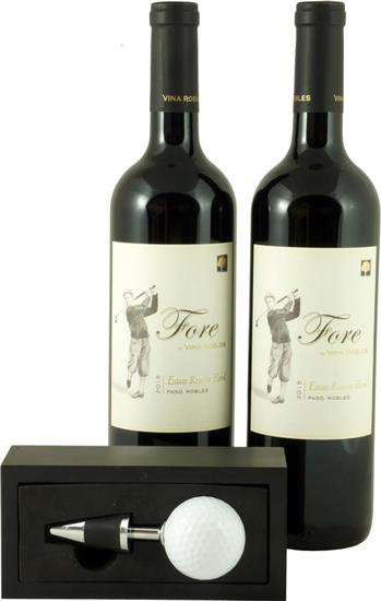Geschenk-Set "Fore + Golfball-Weinverschluss" in 3er Geschenkkarton